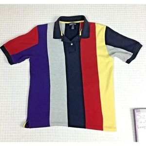 Lands‎ End Womens Medium 10-12 Polo Shirt Multicolor Vertical Colorblock Stripe